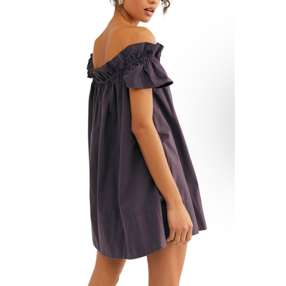 Free People Sophie Off The Shoulder Ruffle‎ Mini Dress Plum Purple XS
